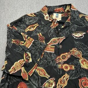 Kahala Hawaiian Shirt Mens Large Black Cigar All Over Print *SUN FADE*‎